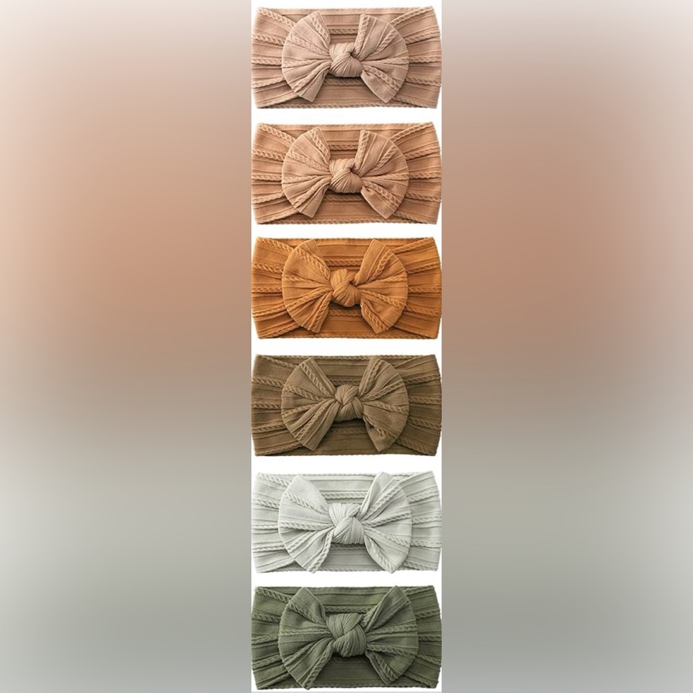 Boho Baby Headband Bow Set (6 Pack) earth Rust Green Nylon infant soft stretch